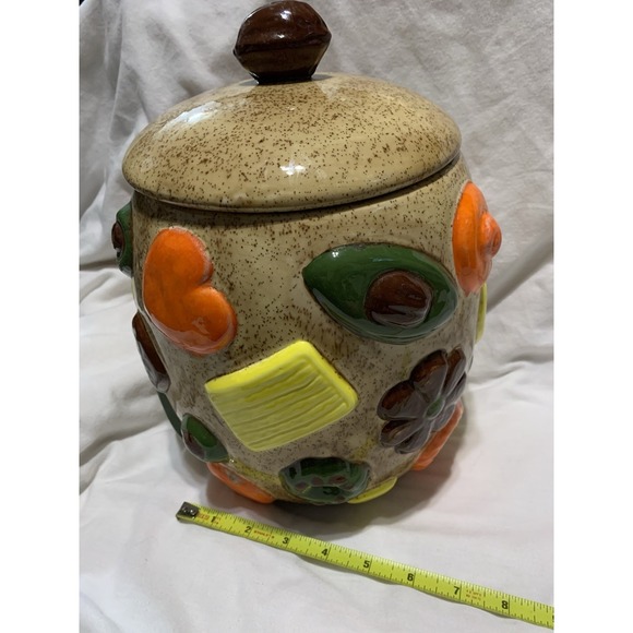 1950s Vintage Cookies All Over Cookie Jar With Walnut Handle Lid Vintage - Picture 9 of 13